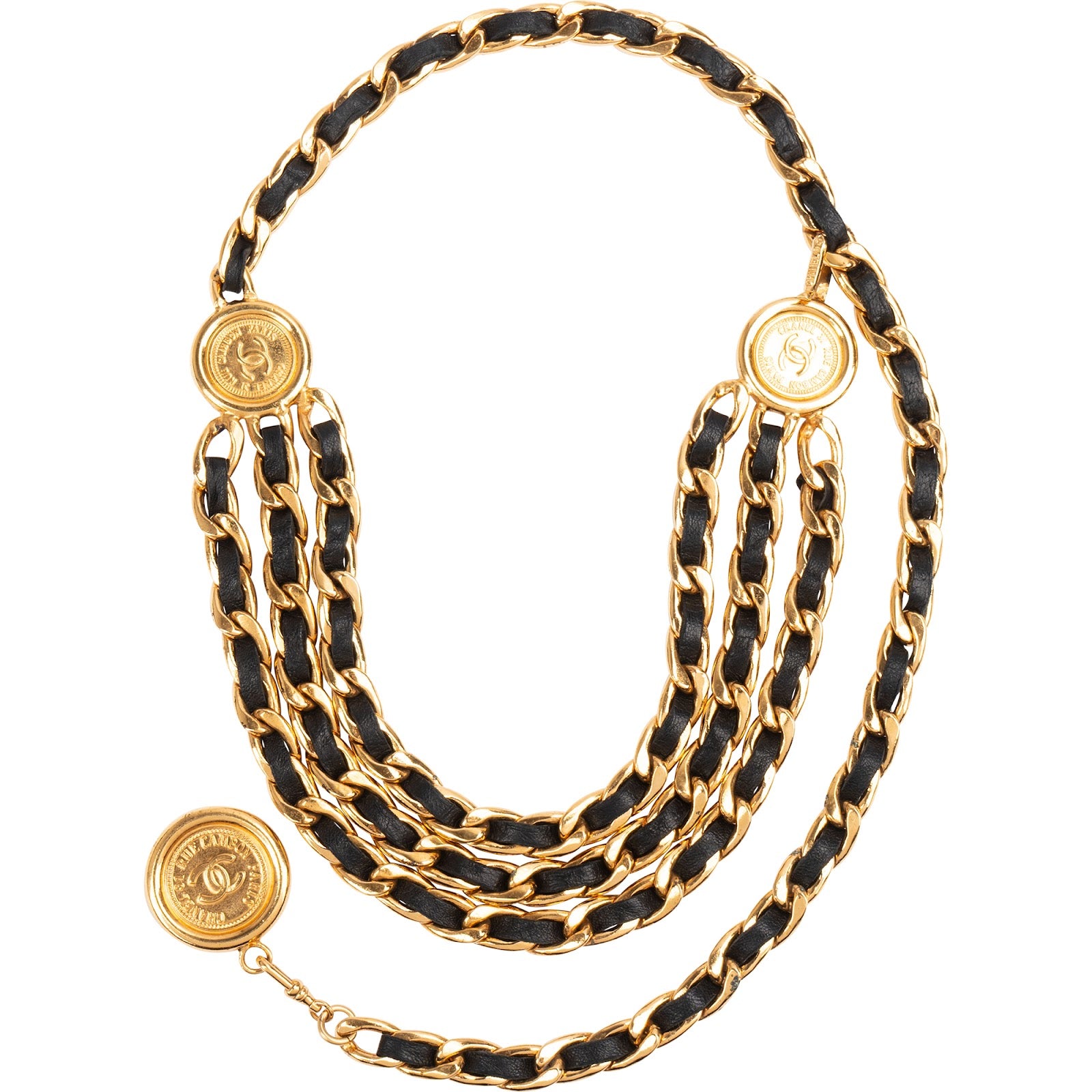 Chanel – Golden Coins Leather Vintage Medallion Bauchkette