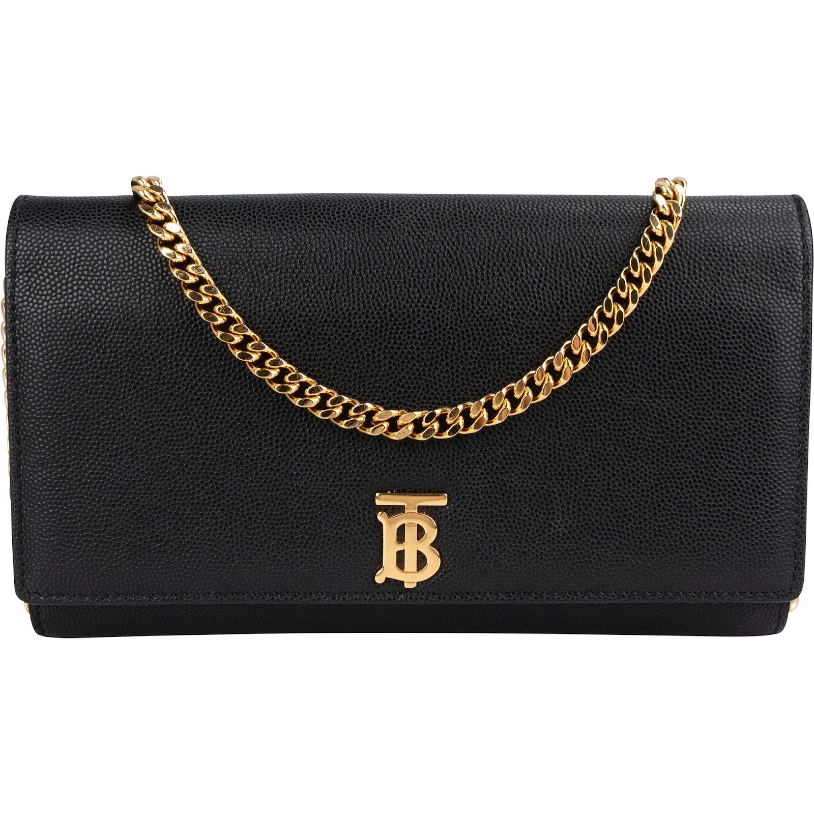 Burberry Grained Leather TB Wallet on a Chain Crossbody Bag