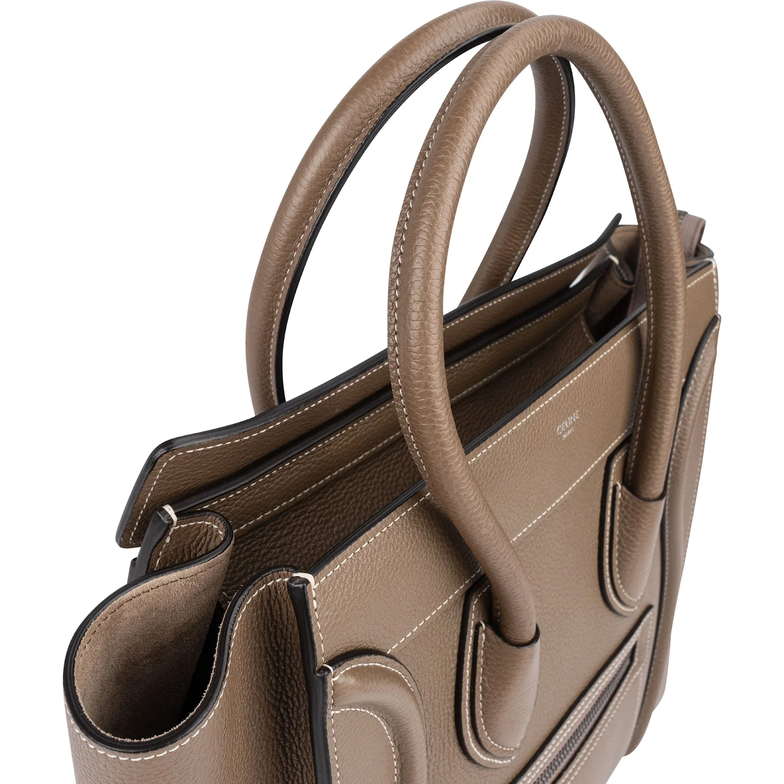 Céline Drummed Calfskin Luggage Handbag