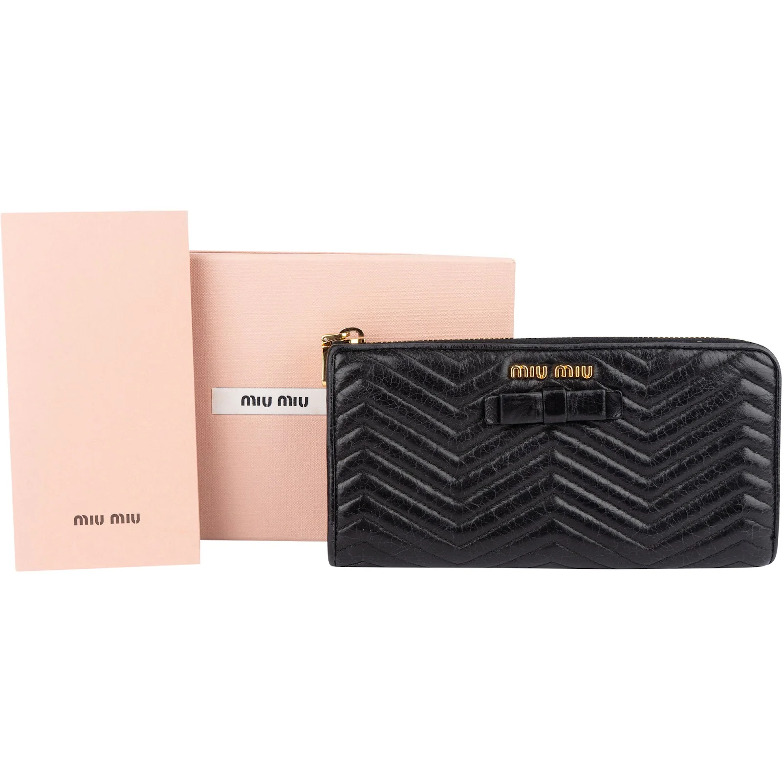 Miu Miu Matelassé Leather Bow Zip Around Wallet