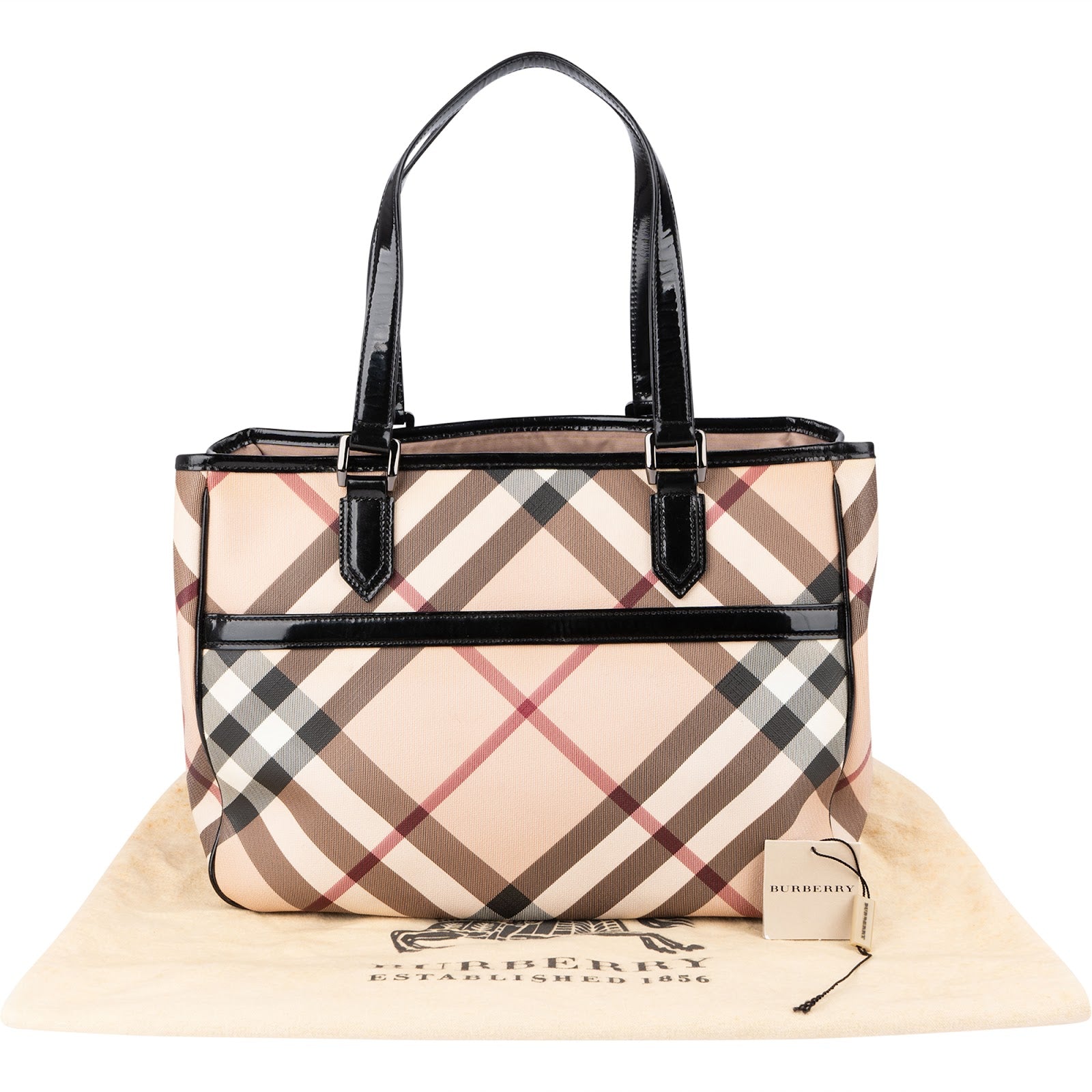 Burberry Nova-Check Monogram Patent Leather Tote Shoulder Bag