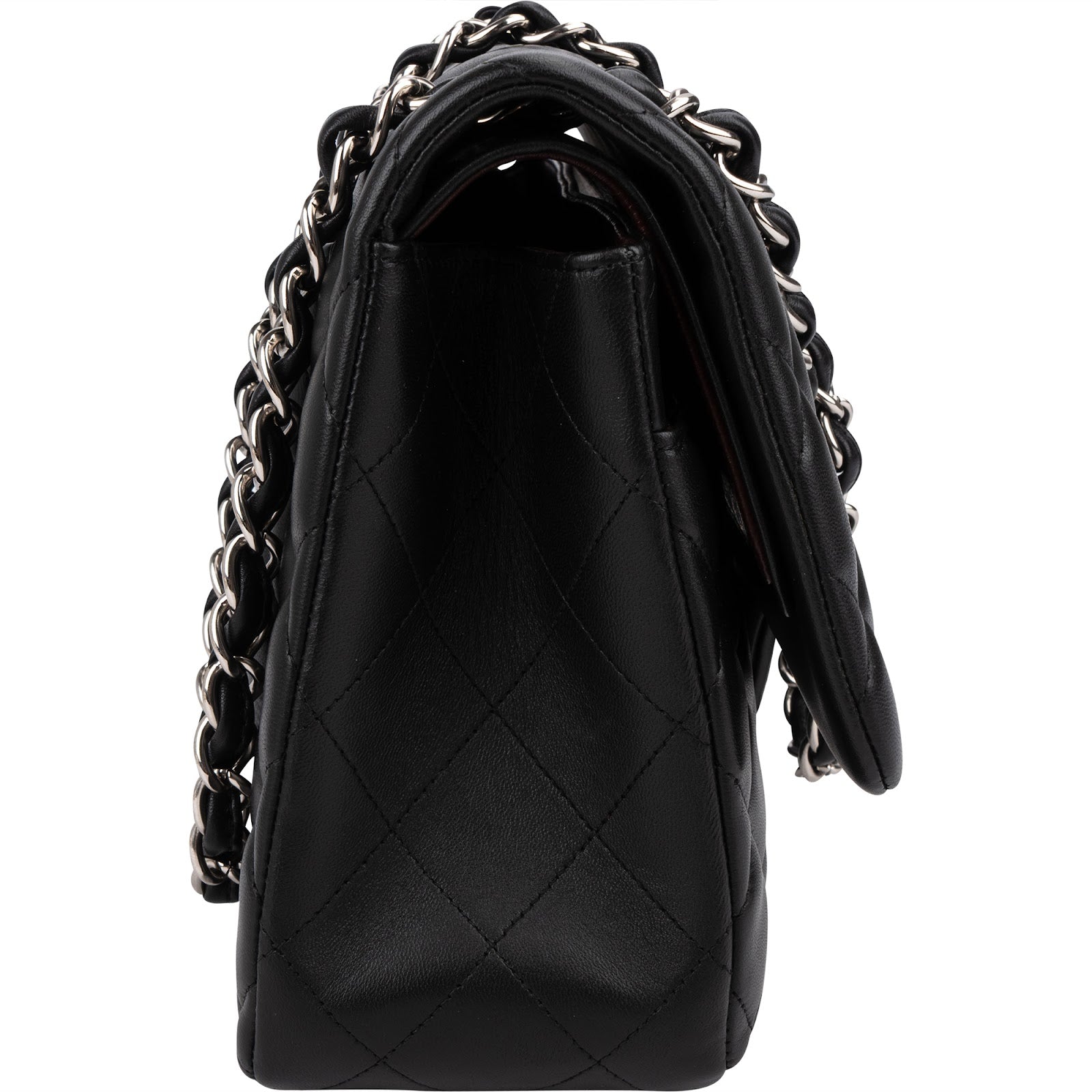 Chanel Quilted Lambskin Palladium Jumbo Double Flap Crossbody Bag