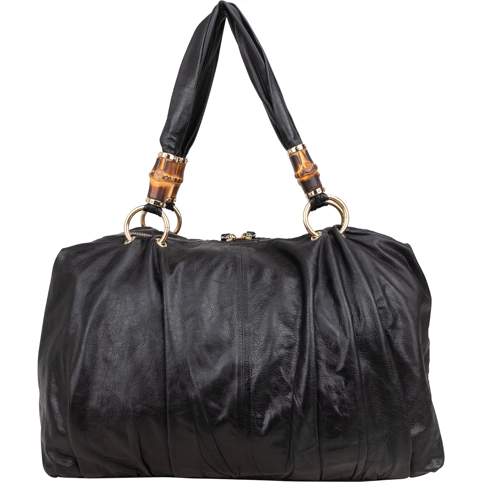 Gucci Black Leather Indy Bamboo Shoulder Bag