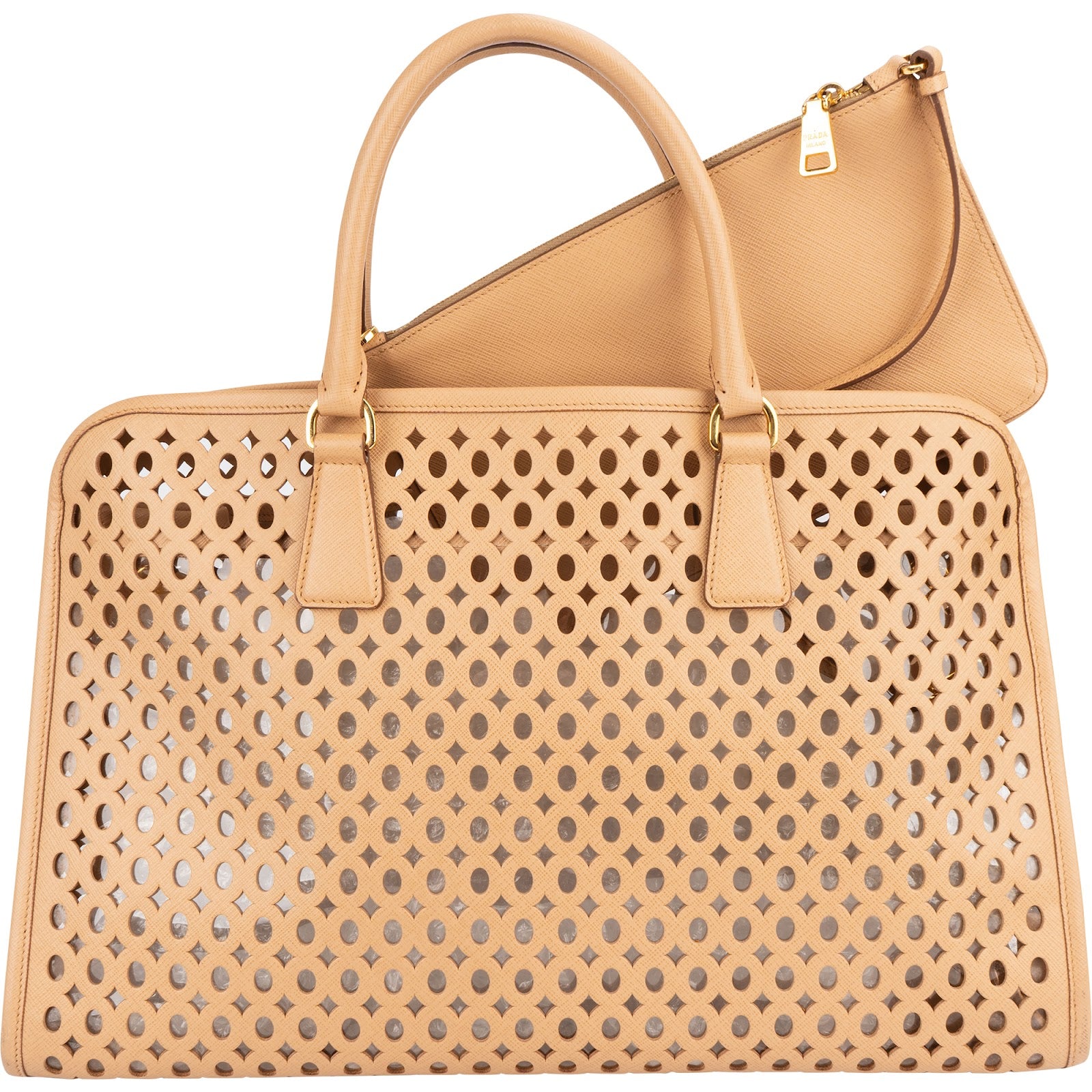 Prada Saffiano Leather Perforated Fori Tote Handbag
