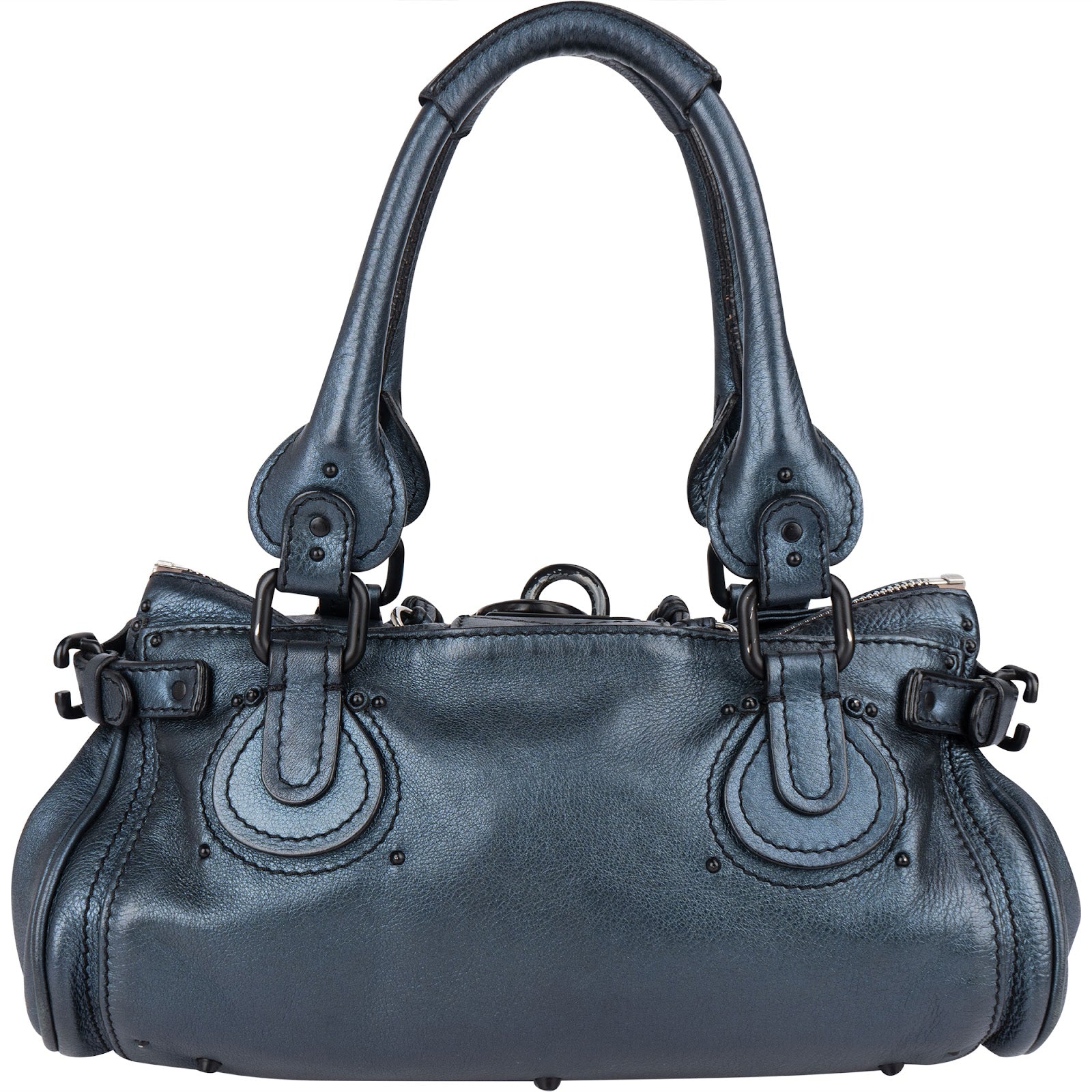 Chloé Blue Metallic Leather Paddington Satchel Handbag