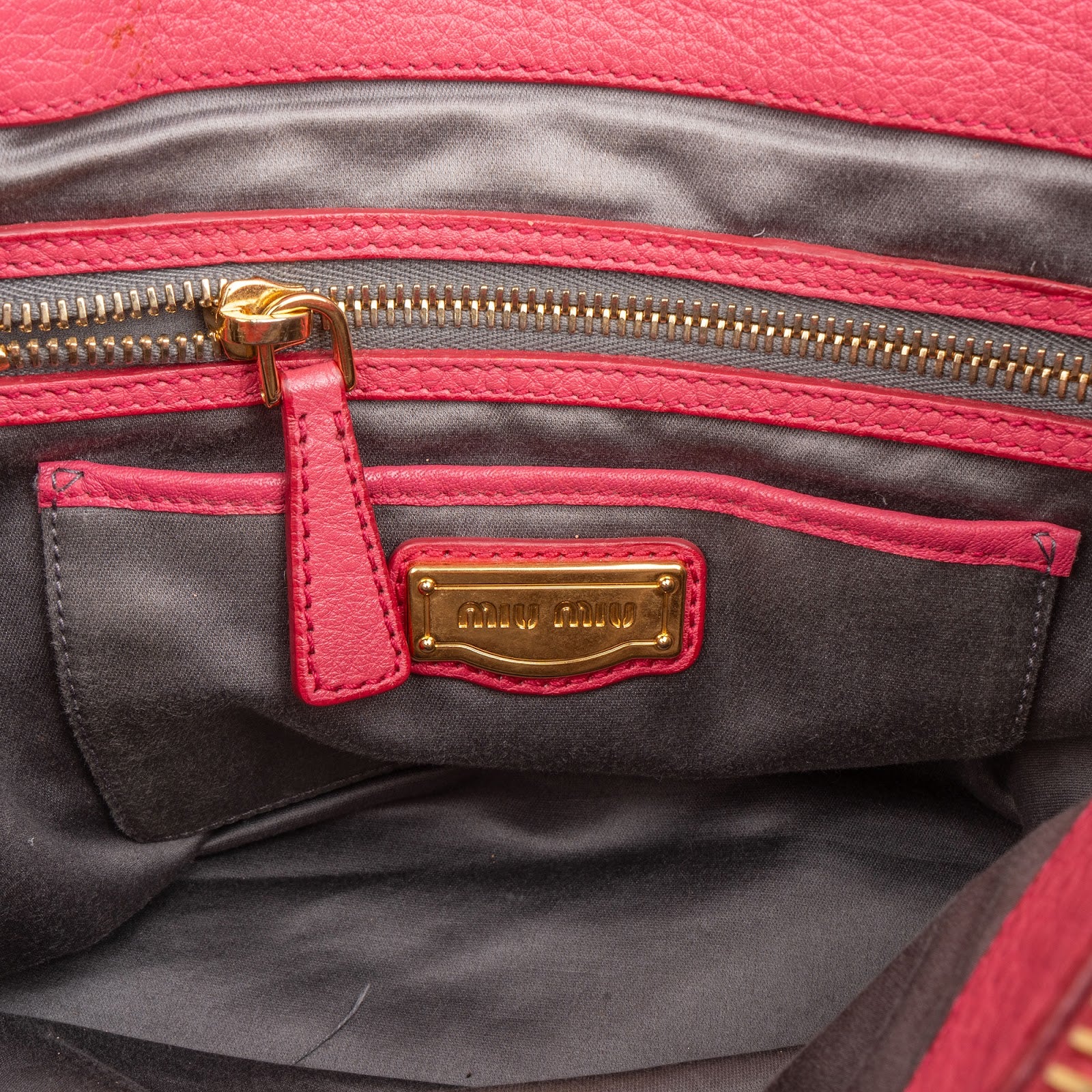 Miu Miu Vitello Pink Grained Leather Tote Handbag
