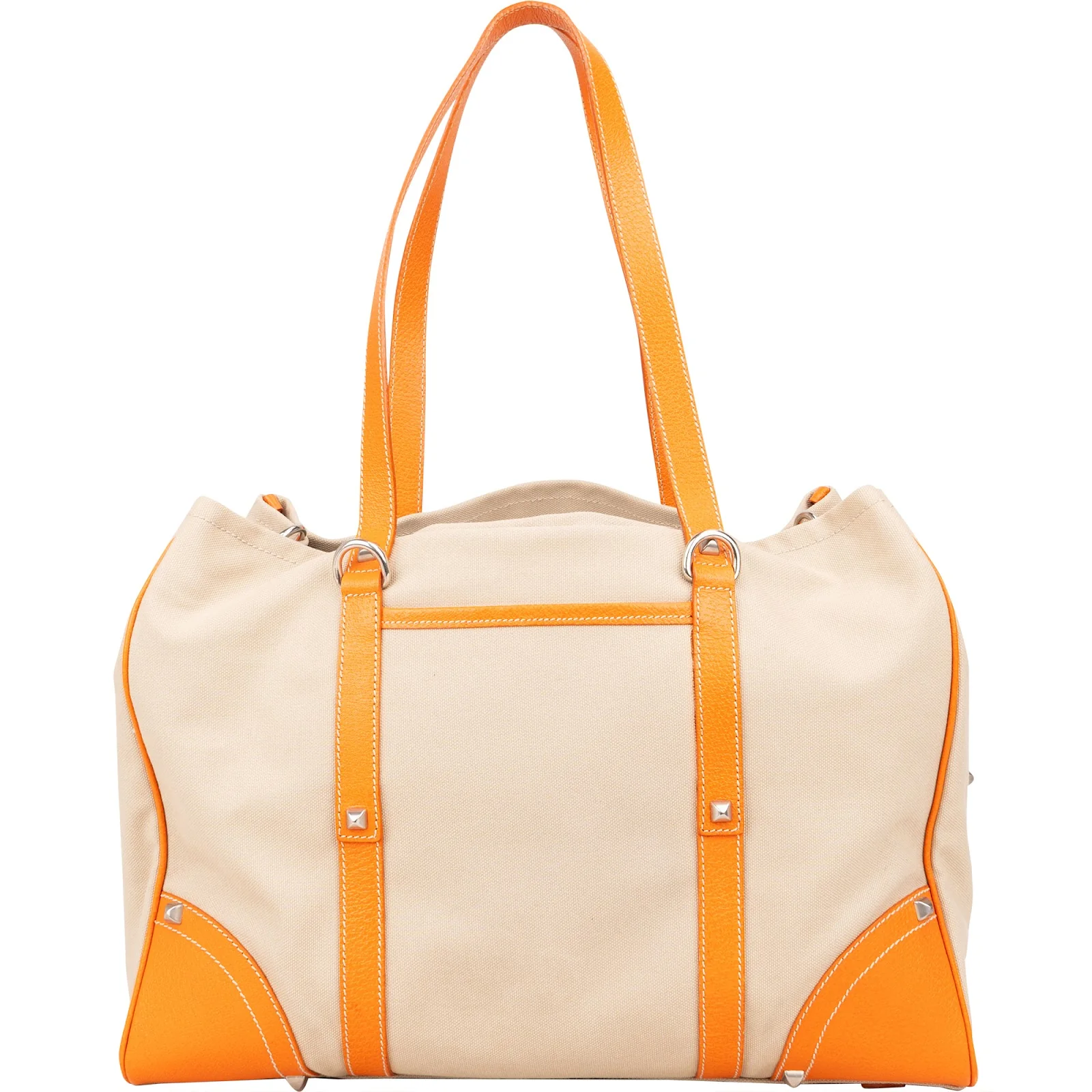 Prada Canvas and Leather Studded Shoulder Bag