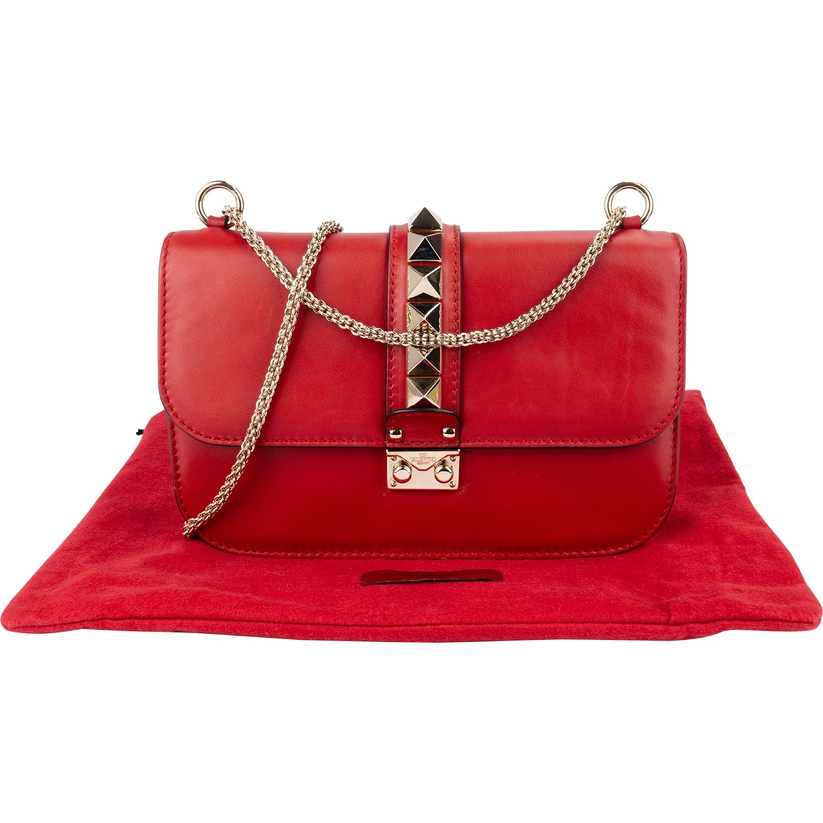 Valentino Garavani Leather Red Leather Rockstud Glam Lock Crossbody Bag