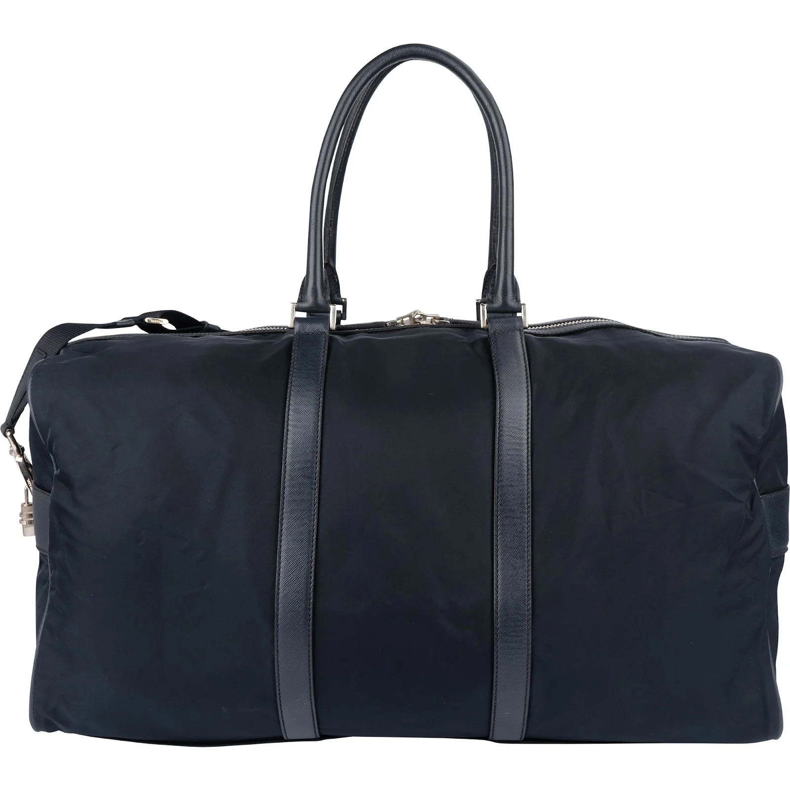 Prada Black Nylon Saffiano Leather Triangle Duffle Bag 55