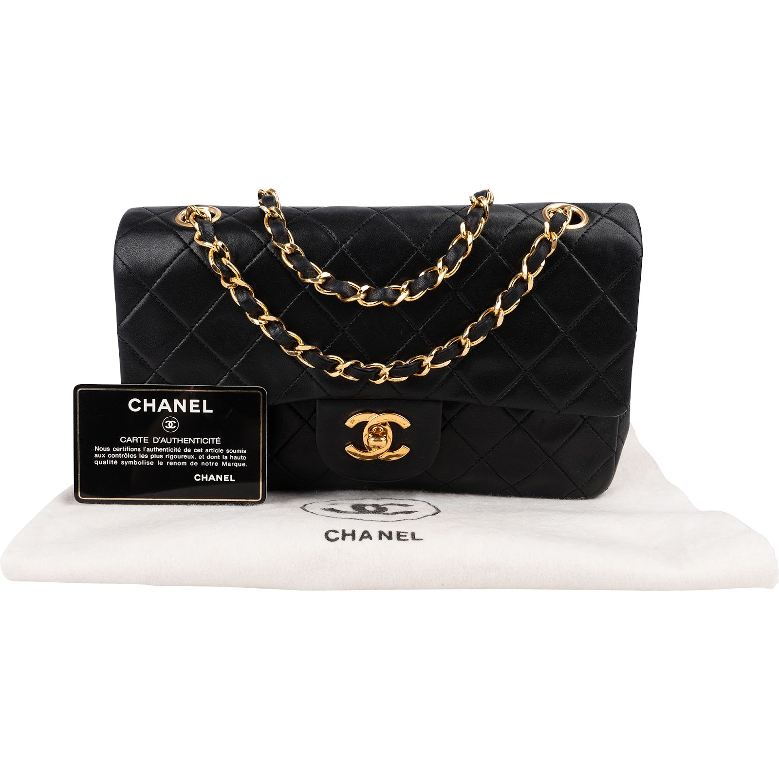 Chanel Quilted Lambskin 24K Gold Small Double Flap Shoulder Bag