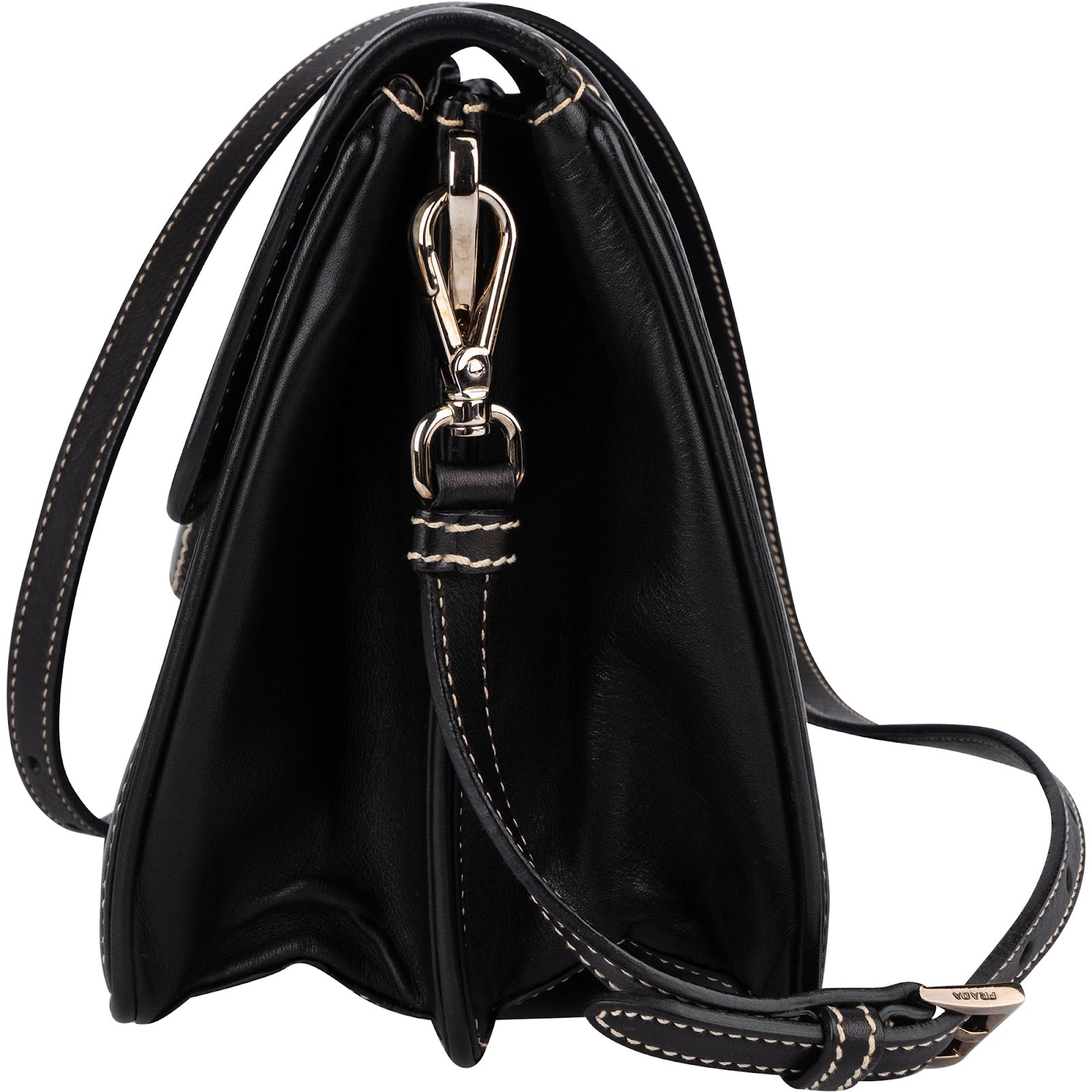 Prada Leather Contrast Stitch Flap Crossbody Bag