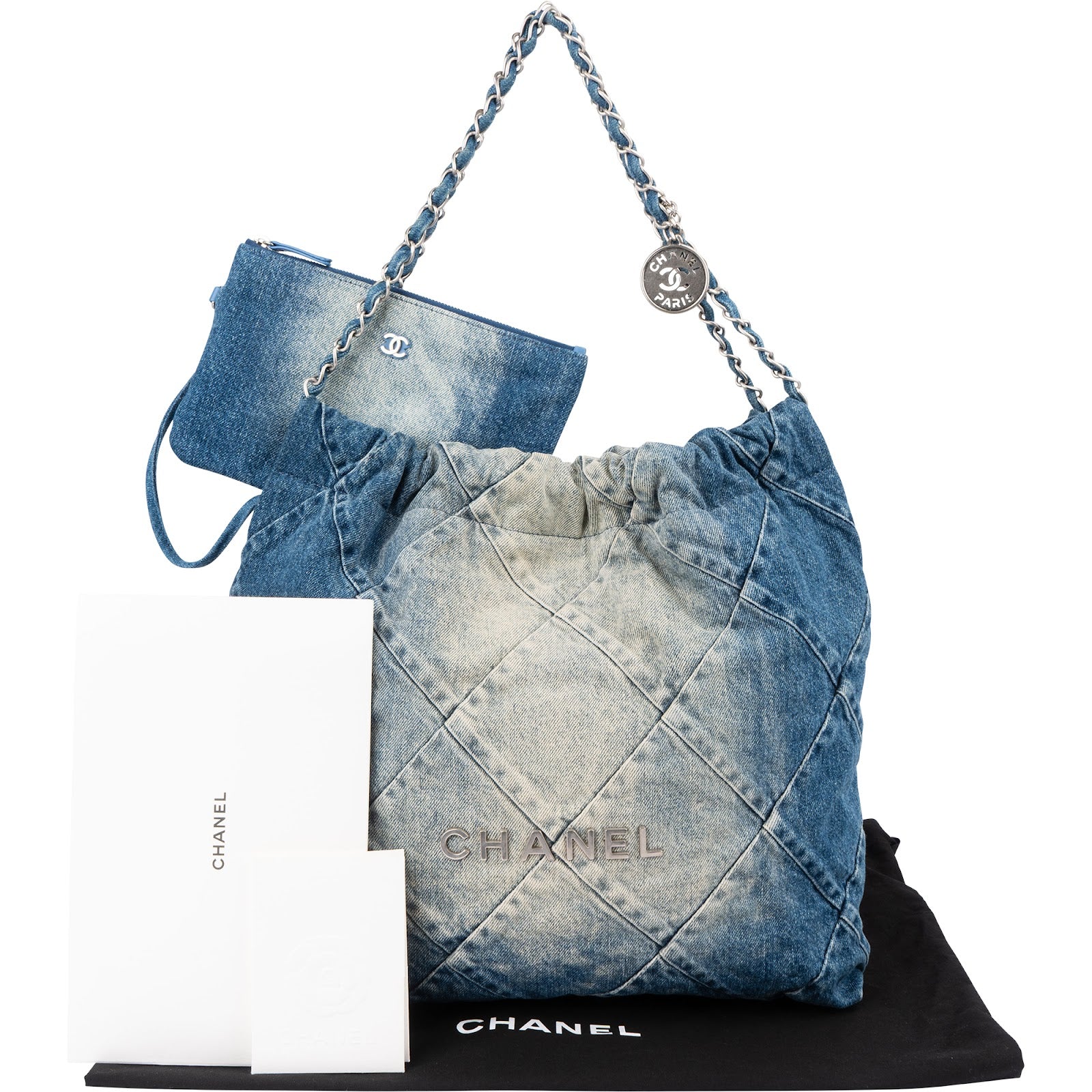 Chanel 22 Quilted Denim Chanel  Tote Shoulder Bag