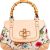 Gucci Rose Leather Flora Print Canvas Bamboo Top Handle Handbag